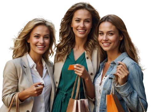Three women shopping and having fun at best bargain deal.
